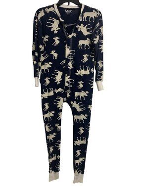 Lazy One XS "Dont Moose With Me" Blue White Animal Print Cotton Bodysuit Pajamas